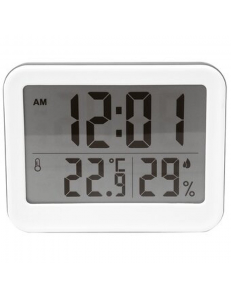 Termometro con orologio in ABS - range temperatura -20+50°C - formato orologio 12/24 ore - cm 13x10x2,5h