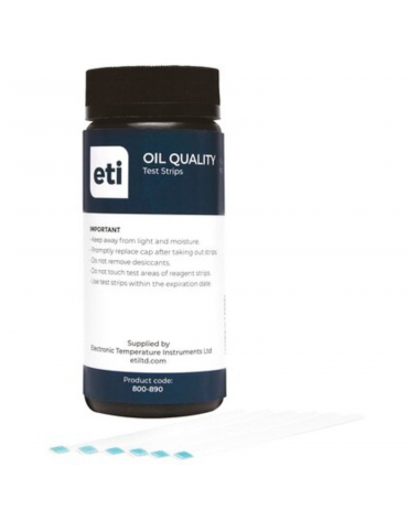 Flacone con 100 strisce reattive per oli di frittura e tabella colori di facile lettura