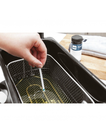 Flacone con 100 strisce reattive per oli di frittura e tabella colori di facile lettura