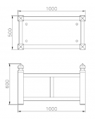 Fioriera a forma rettangolare in tubolare quadro con decori, ricavati da torneria e traversi in tubo quadro - cm 100x50x60h