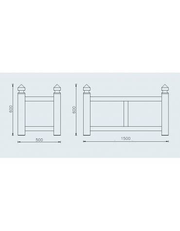 Fioriera a forma rettangolare in tubolare quadro con decori, ricavati da torneria e traversi in tubo quadro - cm 150x50x60h