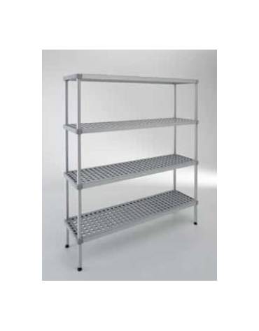 Scaffale per alimenti con montanti in alluminio e 4 ripiani forati in polietilene - cm 170x50x200h - Portata Kg 150 per piano