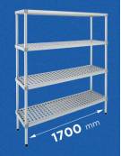 Scaffale per alimenti con montanti in alluminio e 4 ripiani forati in polietilene - cm 170x50x200h - Portata Kg 150 per piano