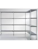 Scaffale per alimenti con montanti in alluminio e 4 ripiani forati in polietilene - cm 170x50x200h - Portata Kg 150 per piano