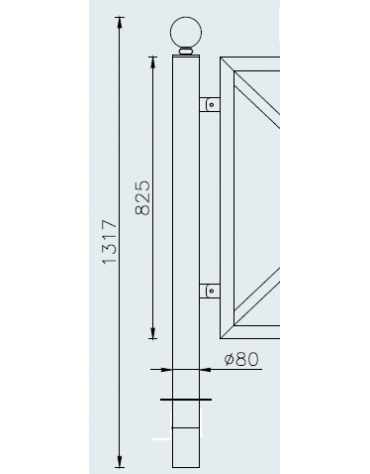 Supporto di testa da inghisare per barriera in tubolare acciaio zincato e verniciato - cm Ø8x131,7h