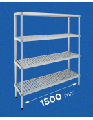 Scaffale per alimenti con montanti in alluminio e 4 ripiani forati in polietilene - cm 150x30x160h - Portata Kg 200 per piano