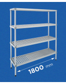 Scaffale per alimenti con montanti in alluminio e 4 ripiani forati in polietilene - cm 180x30x160h - Portata Kg 150 per piano