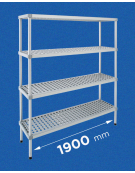 Scaffale per alimenti con montanti in alluminio e 4 ripiani forati in polietilene - cm 190x30x160h - Portata Kg 150 per piano