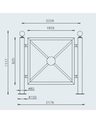 Barriera in tubolare acciaio zincato e verniciato con 2 supporti di testa da tassellare -  cm 217,6x111,7h