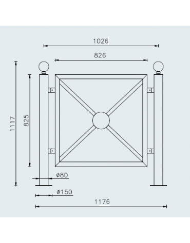 Barriera completa in tubolare acciaio zincato e verniciato con 2 Supporti di testa da tassellare - cm 117,6x111,7h