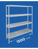 Scaffale per alimenti con montanti in alluminio e 4 ripiani forati in polietilene - cm 150x30x180h - Portata Kg 200 per piano