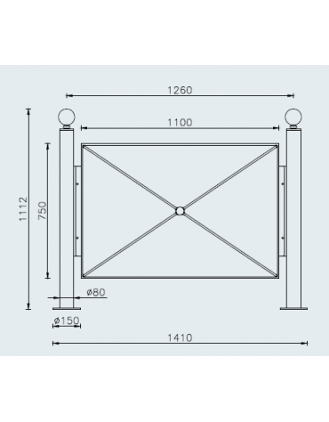 Barriera in tubolare acciaio zincato e verniciato con 2 supporti di testa da tassellare - cm 141x111,2h