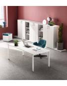 Tavolo riunione con piano in vetro Bianco,Verde,Grigio,Denim e Marsala-Gambe in acciaio Bianche,Nere o Alluminio-cm 120x124x73h