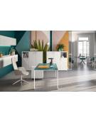 Tavolo riunione con piano in vetro Bianco,Verde,Grigio,Denim e Marsala-Gambe in acciaio Bianche,Nere o Alluminio-cm 160x164x73h