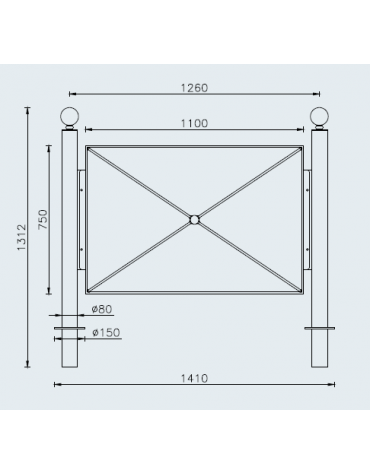 Barriera in tubolare acciaio zincato e verniciato con 2 supporti di testa da inghisare - cm 141x131,2h