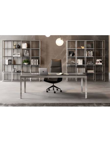 Tavolo riunione con piano in vetro laccato di vari colori-Gambe in alluminio colore Bianco,Nero o Alluminio-cm 220x100x75h