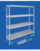 Scaffale per alimenti con montanti in alluminio e 4 ripiani forati in polietilene - cm 140x30x200h - Portata Kg 200 per piano