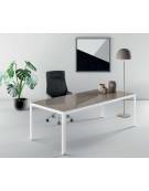 Tavolo riunione con piano in vetro laccato ANTI-IMPRONTA -Gambe in alluminio colore Bianco,Nero o Alluminio-cm 220X100X75H