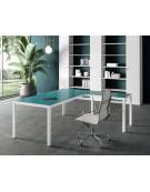 Tavolo riunione con piano in vetro laccato ANTI-IMPRONTA -Gambe in alluminio colore Bianco,Nero o Alluminio-cm 220X100X75H