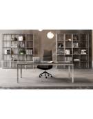 Tavolo riunione con piano in vetro laccato ANTI-IMPRONTA -Gambe in alluminio colore Bianco,Nero o Alluminio-cm 220X100X75H