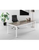 Tavolo riunione con piano in vetro laccato ANTI-IMPRONTA -Gambe in alluminio colore Bianco,Nero o Alluminio-cm 220X100X75H