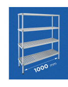 Scaffale per alimenti con montanti in alluminio e 4 ripiani forati in polietilene - cm 100x40x160h - Portata Kg 270 per piano