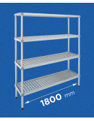 Scaffale per alimenti con montanti in alluminio e 4 ripiani forati in polietilene - cm 180x40x160h - Portata Kg 150 per piano