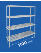 Scaffale per alimenti con montanti in alluminio e 4 ripiani forati in polietilene - cm 110x40x180h - Portata Kg 200 per piano