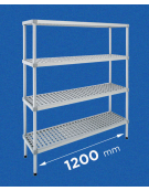 Scaffale per alimenti con montanti in alluminio e 4 ripiani forati in polietilene - cm 120x40x180h - Portata Kg 200 per piano