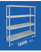 Scaffale per alimenti con montanti in alluminio e 4 ripiani forati in polietilene - cm 120x40x180h - Portata Kg 200 per piano