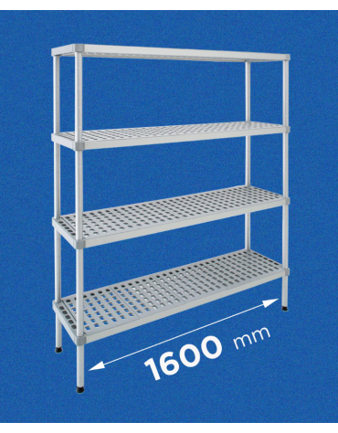 Scaffale per alimenti con montanti in alluminio e 4 ripiani forati in polietilene - cm 160x40x180h - Portata Kg 150 per piano