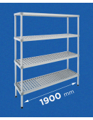 Scaffale per alimenti con montanti in alluminio e 4 ripiani forati in polietilene - cm 190x40x180h - Portata Kg 150 per piano