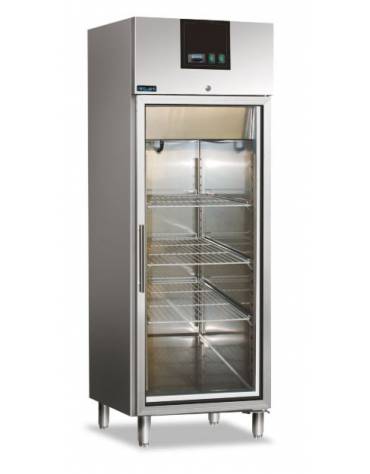 Armadio congelatore negativo GN 2/1 in acciaio inox AISI 304 con porta a Vetro-Ventilato -18° -22°C - Capacità Lt. 700 -Classe D