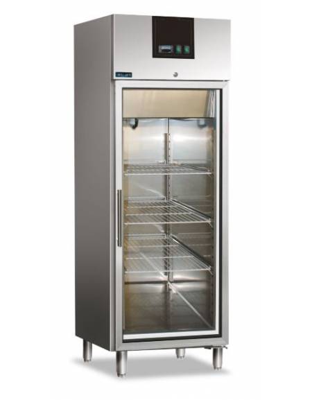 Armadio congelatore negativo GN 2/1 in acciaio inox AISI 304 con porta a Vetro-Ventilato -18° -22°C - Capacità 700 Lt.-Classe D