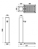 Fontana con struttura quadra in acciaio zincato e verniciato, con rubinetto in ottone e caditoia in ghisa - cm 15,2x70x100h