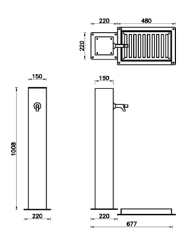 Fontana con struttura quadra in acciaio zincato e verniciato, con rubinetto in ottone e caditoia in ghisa - cm 15,2x70x100h