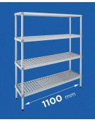 Scaffale per alimenti con montanti in alluminio e 4 ripiani forati in polietilene - cm 110x40x200h - Portata Kg 200 per piano