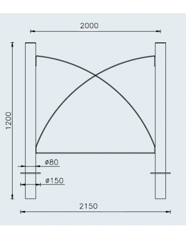 Barriera in tubolare acciaio zincato e verniciato - 2 supporti di testa da inghisare - cm 215x120h