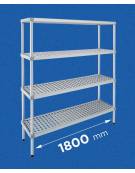 Scaffale per alimenti con montanti in alluminio e 4 ripiani forati in polietilene - cm 180x50x160h - Portata Kg 150 per piano