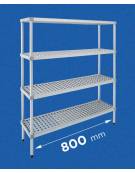 Scaffale per alimenti con montanti in alluminio e 4 ripiani forati in polietilene - cm 80x50x180h - Portata Kg 270 per piano