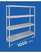 Scaffale per alimenti con montanti in alluminio e 4 ripiani forati in polietilene - cm 100x60x160h - Portata Kg 270 per piano