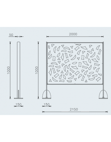 Barriera modulare da cm 200 con 2 supporti da tassellare, realizzata in acciaio zincato e verniciato - cm 215x100h