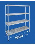 Scaffale per alimenti con montanti in alluminio e 4 ripiani forati in polietilene - cm 190x60x160h - Portata Kg 150 per piano