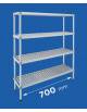 Scaffale per alimenti con montanti in alluminio e 4 ripiani forati in polietilene - cm 70x60x180h - Portata Kg 270 per piano