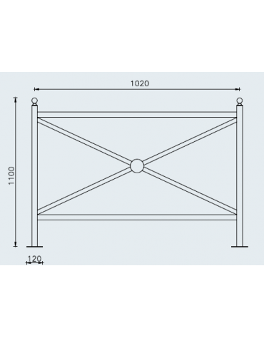 Barriera realizzata in acciaio zincato e verniciato con supporto di testa - da tassellare - cm 102x110h
