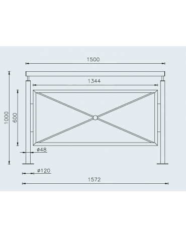 Barriera in acciaio zincato e verniciato cm 150, supporti e traverso in tubolare saldati tra loro. Da tassellare - cm 157,2x100h