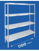 Scaffale per alimenti con montanti in acciaio inox e 4 ripiani forati in polietilene - cm 110x40x160h - Portata Kg 150 per piano