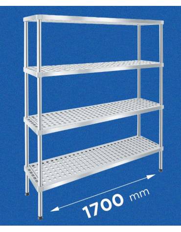 Scaffale per alimenti con montanti in acciaio inox e 4 ripiani forati in polietilene - cm 170x40x160h - Portata Kg 150 per piano