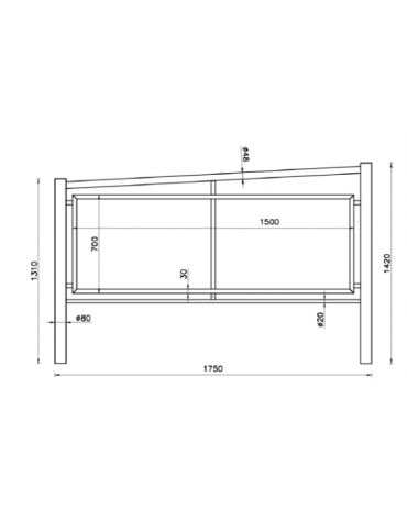 Barriera predisposta per pubblicità con due sostegni e due traversi in tubolare tondo, pannello con telaio - cm 175x142h