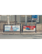 Barriera predisposta per pubblicità con due sostegni e due traversi in tubolare tondo, pannello con telaio - cm 175x142h